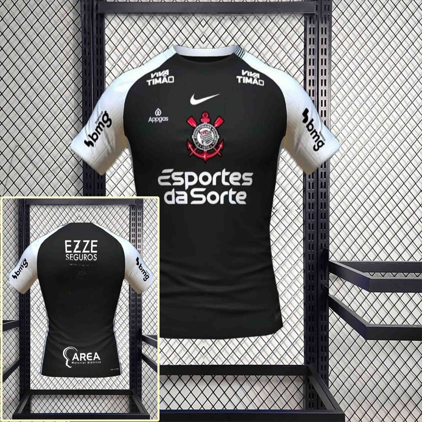 Camisola SC Corinthians 2025-26 Alternativa Preta Versão Adepto Todos Patrocinadores