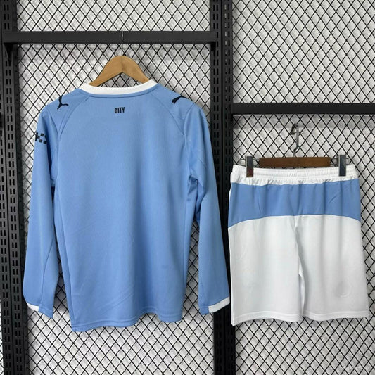 Manchester City 2025-26 Long Sleeve Home Kids’ Kit