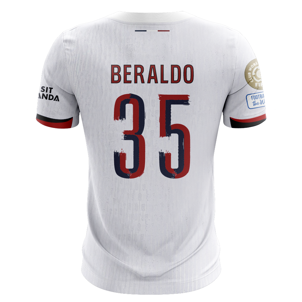 Camisola FC Paris Saint-Germain 2025-26 Alternativa Branca CWC Versão Adepto BERALDO #35