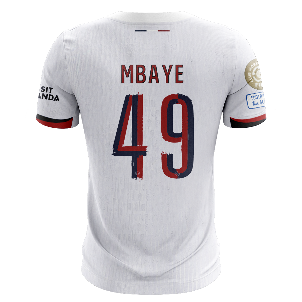 Camisola FC Paris Saint-Germain 2025-26 Alternativa Branca CWC Versão Adepto MBAYE #49
