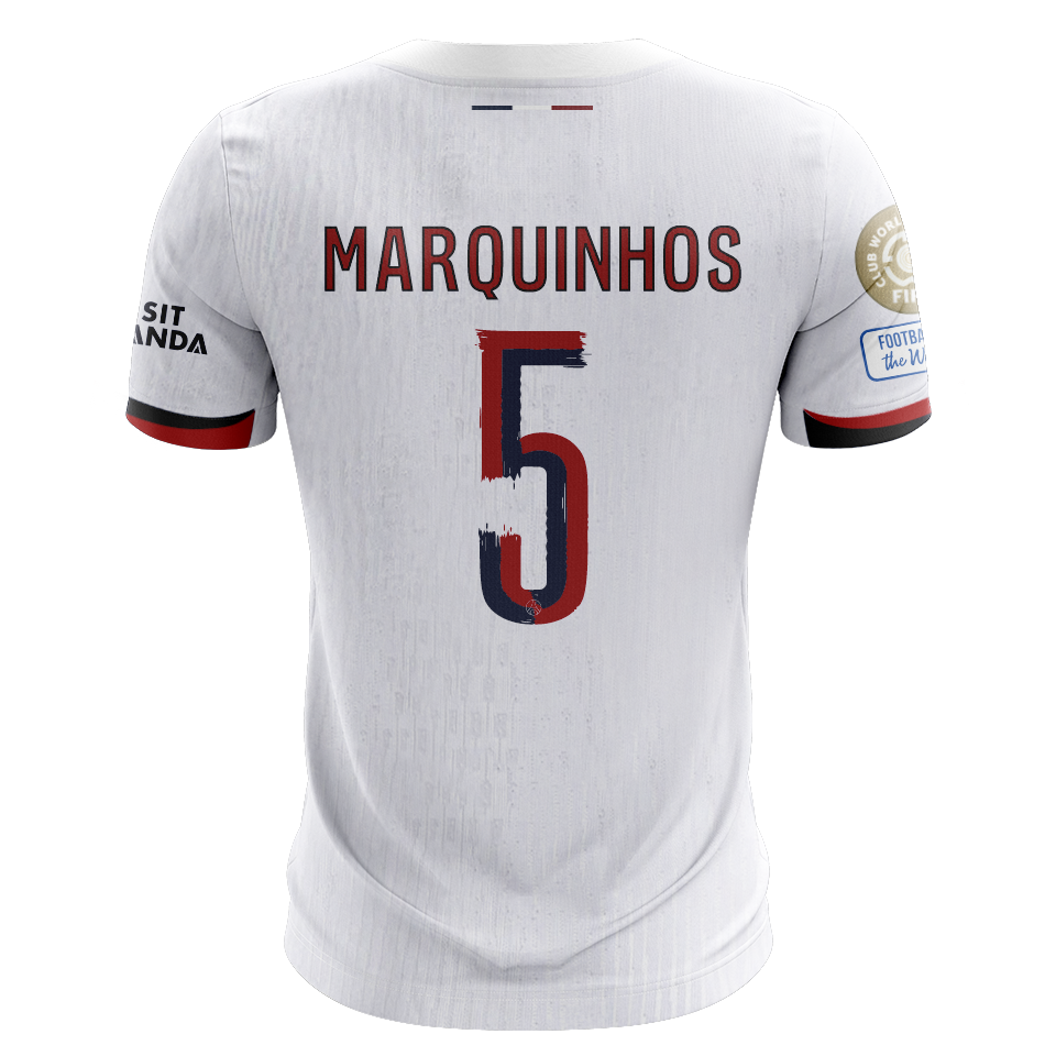 Camisola FC Paris Saint-Germain 2025-26 Alternativa Branca CWC Versão Adepto MARQUINHOS #5