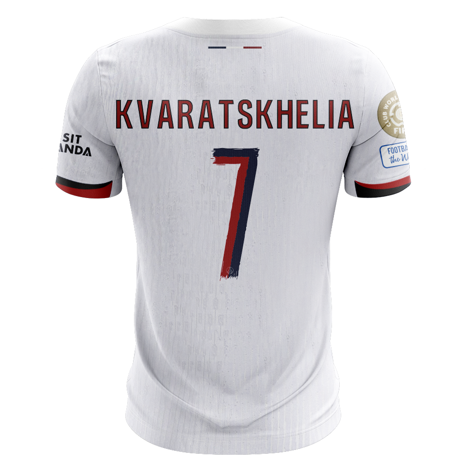 Camisola FC Paris Saint-Germain 2025-26 Alternativa Branca CWC Versão Adepto KVARATSKHELIA #7