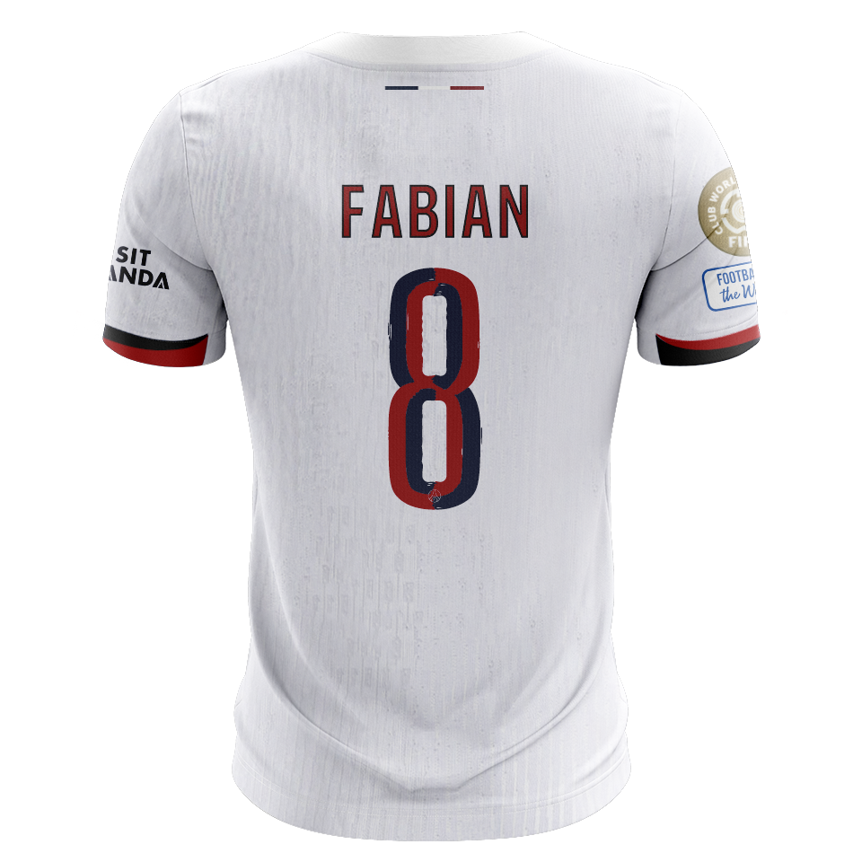 Camisola FC Paris Saint-Germain 2025-26 Alternativa Branca CWC Versão Adepto FABIAN #8