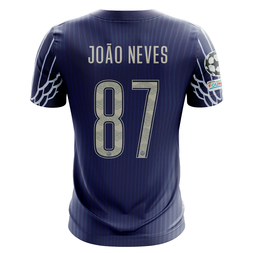 Camisola FC Paris Saint-Germain 2024-25 Alternativa Azul UCL Versão Adepto JOÃO NEVES #87