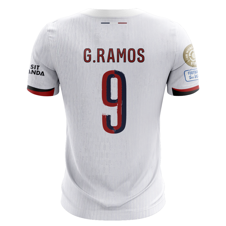Camisola FC Paris Saint-Germain 2025-26 Alternativa Branca CWC Versão Adepto G. RAMOS #9