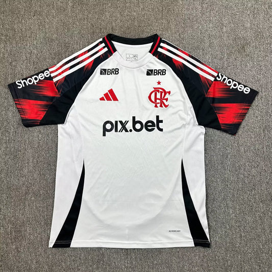 Camisola CR Flamengo 2025-26 Alternativa Branca Versão Adepto Todos Patrocinadores