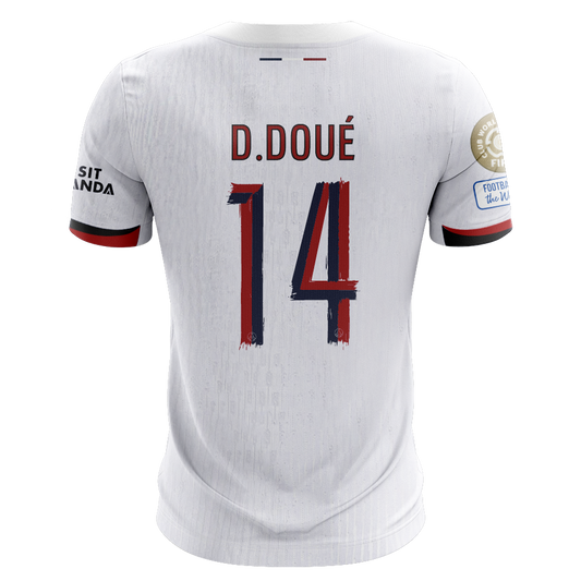 Camisola FC Paris Saint-Germain 2025-26 Alternativa Branca CWC Versão Adepto D. DOUÉ #14