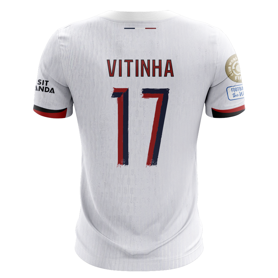 Camisola FC Paris Saint-Germain 2025-26 Alternativa Branca CWC Versão Adepto VITINHA #17