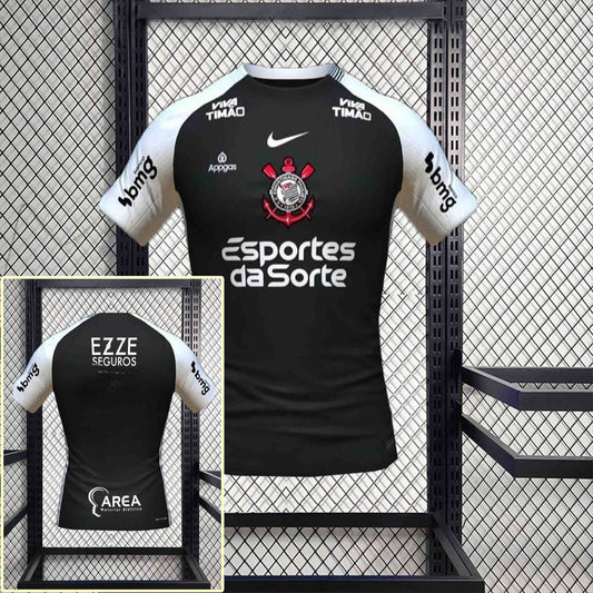 Camisola SC Corinthians 2025-26 Alternativa Preta Versão Adepto Todos Patrocinadores