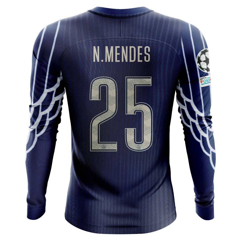 Camisola Manga Comprida FC Paris Saint-Germain 2024-25 Alternativa Azul UCL Versão Adepto N. MENDES #25