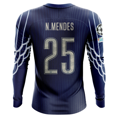 Camisola Manga Comprida FC Paris Saint-Germain 2024-25 Alternativa Azul UCL Versão Adepto N. MENDES #25