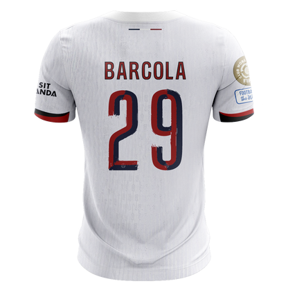Camisola FC Paris Saint-Germain 2025-26 Alternativa Branca CWC Versão Adepto BARCOLA #29