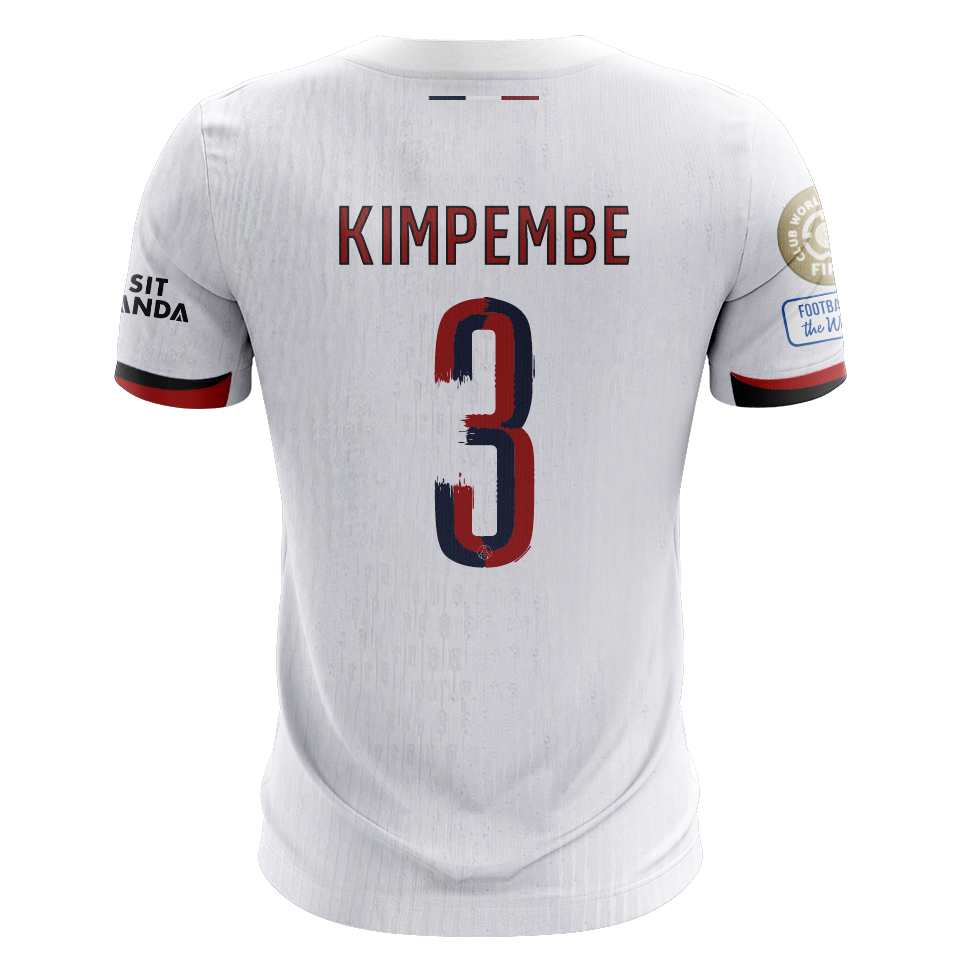 Camisola FC Paris Saint-Germain 2025-26 Alternativa Branca CWC Versão Adepto KIMPEMBE #3