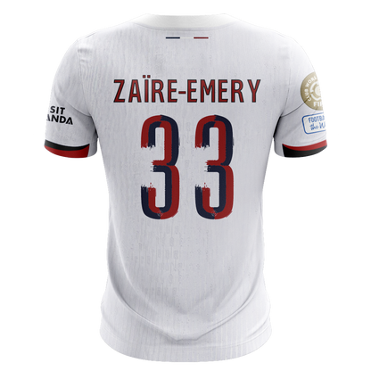 Camisola FC Paris Saint-Germain 2025-26 Alternativa Branca CWC Versão Adepto ZAIRE-EMERY #33