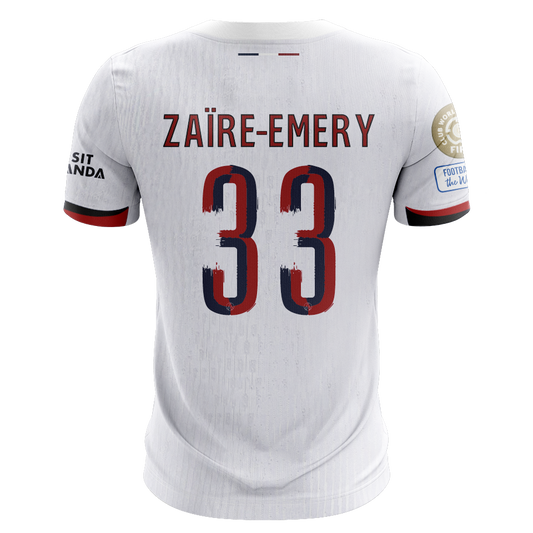 Camisola FC Paris Saint-Germain 2025-26 Alternativa Branca CWC Versão Adepto ZAIRE-EMERY #33