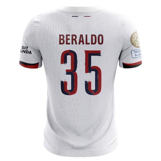 Camisola FC Paris Saint-Germain 2025-26 Alternativa Branca CWC Versão Adepto BERALDO #35