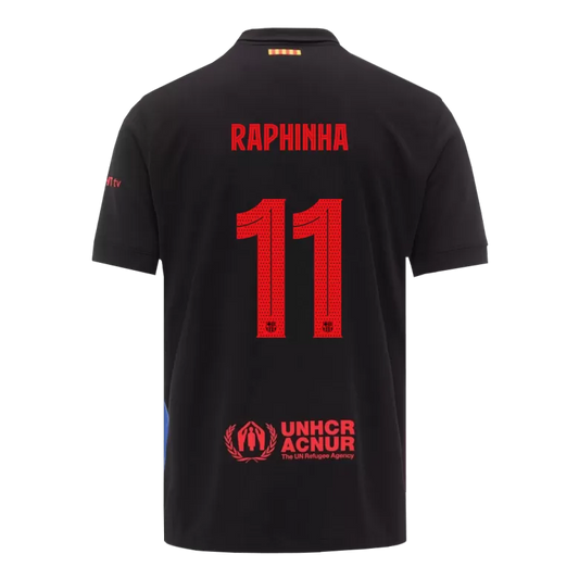 Camisola FC Barcelona 2024-25 Alternativa Preta UCL Versão Adepto RAPHINHA #11