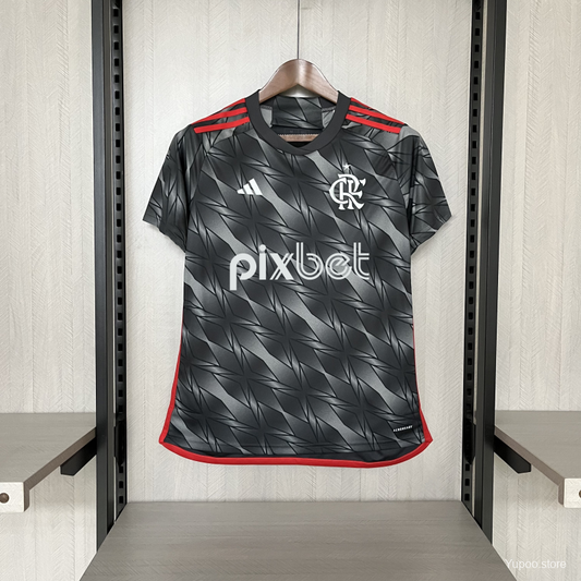 Camisola Flamengo 2024-25 Alternativa Cinzenta Versão Mulher Todos Patrocinadores