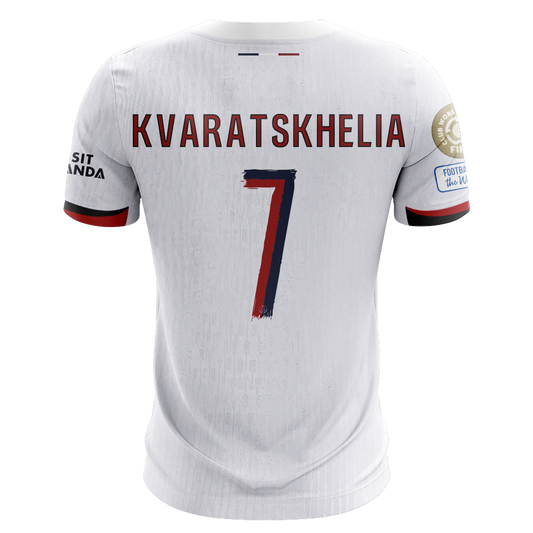 Camisola FC Paris Saint-Germain 2025-26 Alternativa Branca CWC Versão Adepto KVARATSKHELIA #7