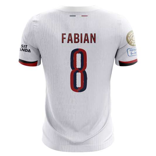 Camisola FC Paris Saint-Germain 2025-26 Alternativa Branca CWC Versão Adepto FABIAN #8