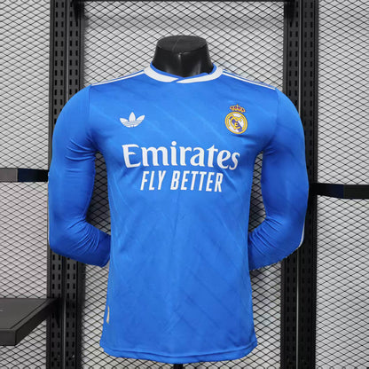 Camisola Manga Comprida Real Madrid CF 2025-26 Alternativa Azul Versão Jogador