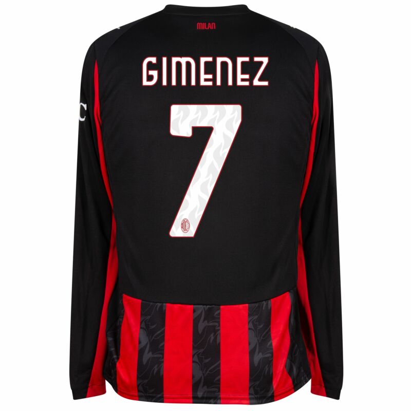 Camisola Manga Comprida Ac Milan 2025-26 Principal Versão Adepto GIMENEZ #7
