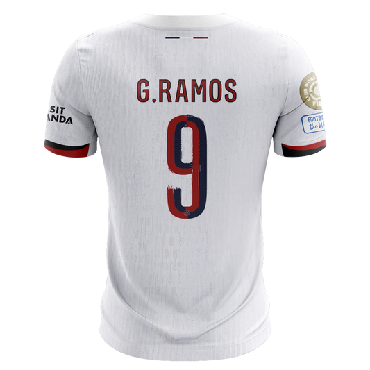 Camisola FC Paris Saint-Germain 2025-26 Alternativa Branca CWC Versão Adepto G. RAMOS #9