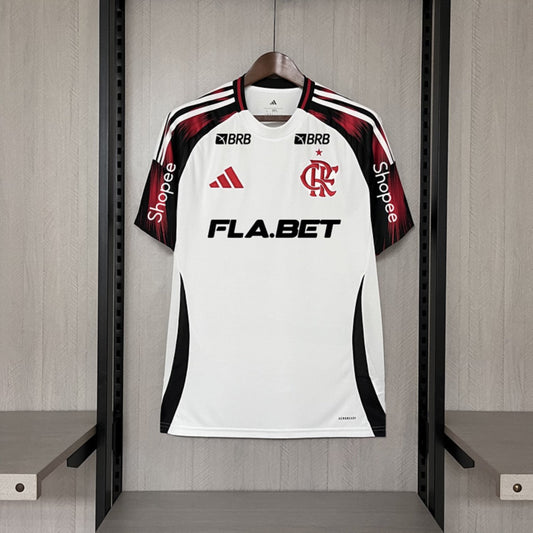 Camisola CR Flamengo 2025-26 Alternativa Branca Versão Adepto Todos Patrocinadores