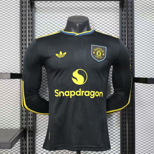 Camisola Manga Comprida M-United 2025-26 Alternativa Preta Versão Jogador