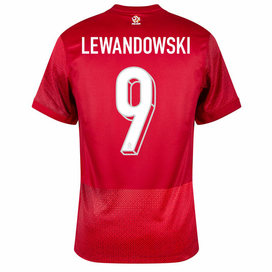 Camisola Polonia 2024 Alternativa Vermelha Versão Adepto LEWANDOWSKI #9