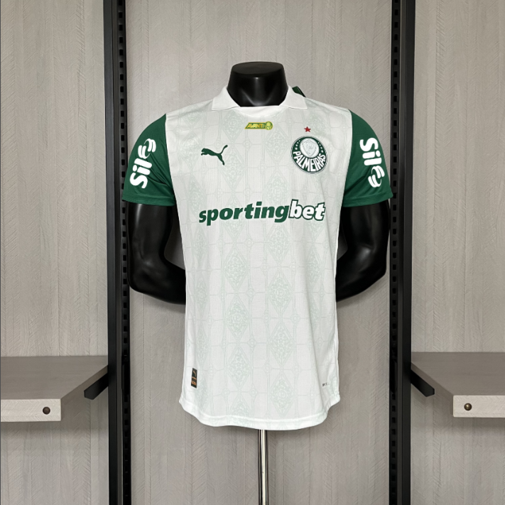 Camisola SE Palmeiras 2025-26 Alternativa Branca Versão Jogador Todos Patrocinadores
