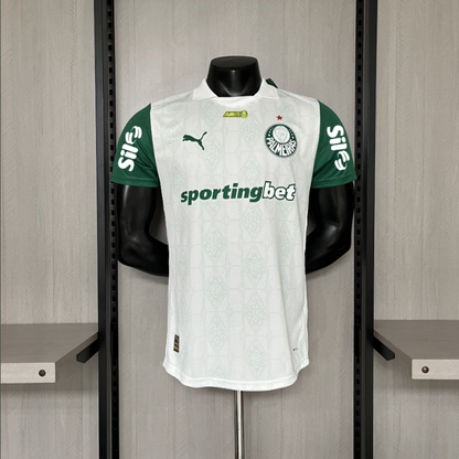 Camisola SE Palmeiras 2025-26 Alternativa Branca Versão Jogador Todos Patrocinadores