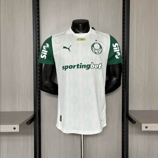 Camisola SE Palmeiras 2025-26 Alternativa Branca Versão Jogador Todos Patrocinadores